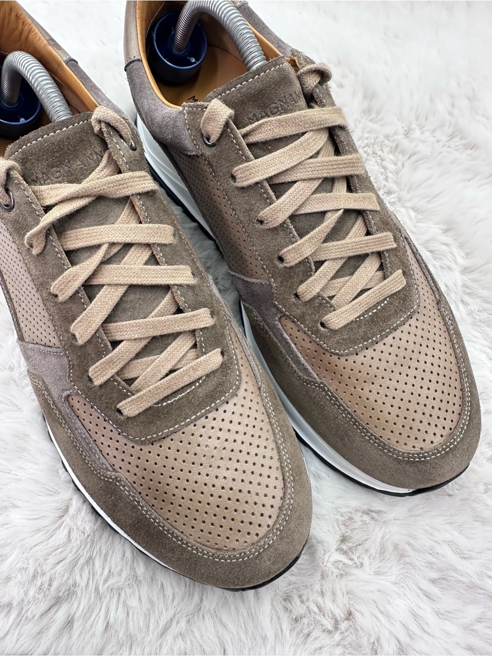 Magnanni Fado perforated taupe brown suede leather sneakers Men’s 9.5 - Picture 10 of 12